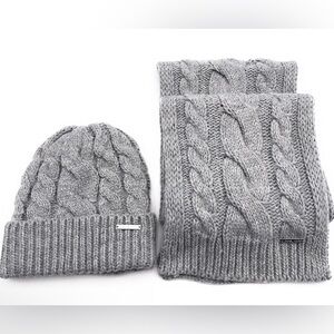 NWT &Box Michael Kors Gray Cable Knit Hat and Scarf Set